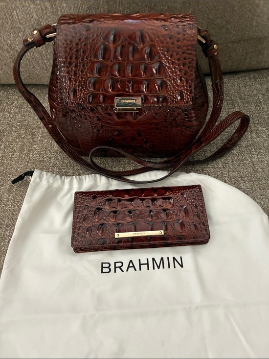 Brahmin Handbags - Brahmin Dark Brown Croc-Embossed Leather Crossbody with Matching Wallet